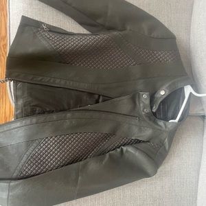 Beautiful leather BCBG jacket in olive green. New with tags.